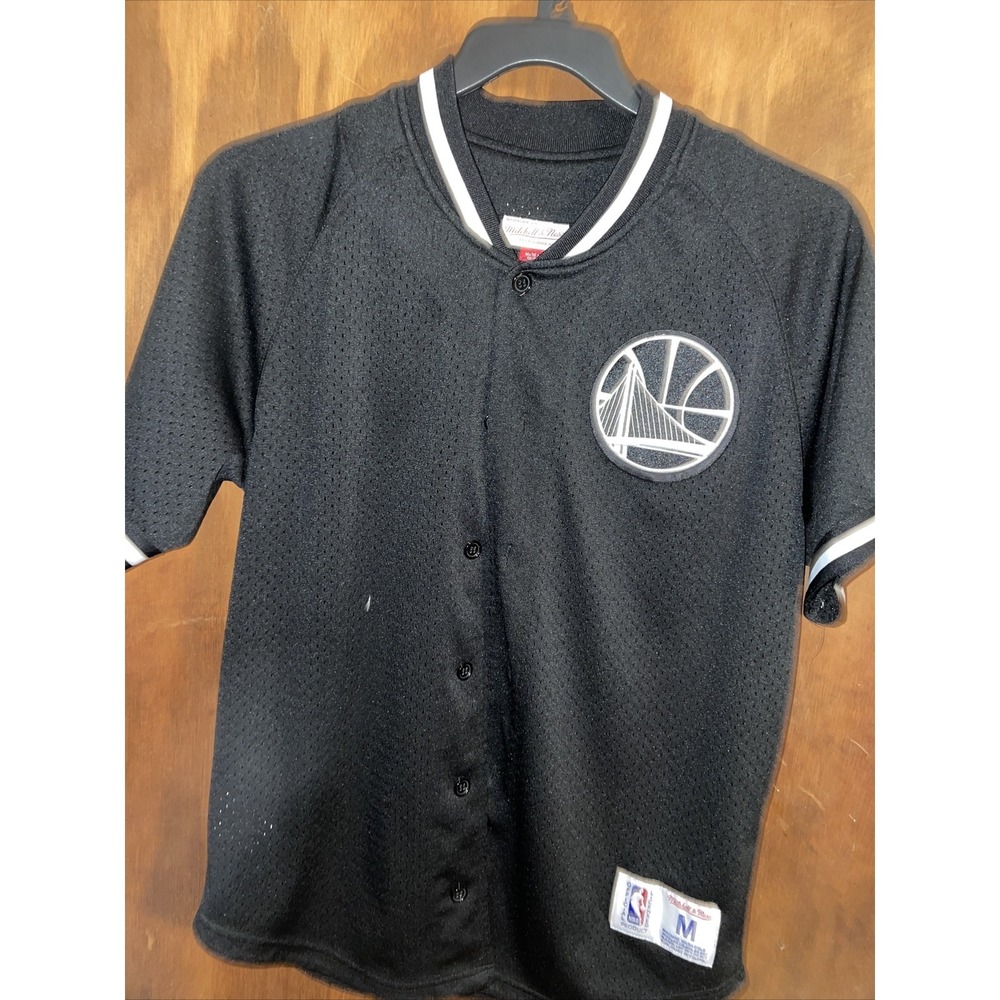 Mitchell & Ness Golden State Warriors Mesh Button Down Baseball‎ Jersey Black M